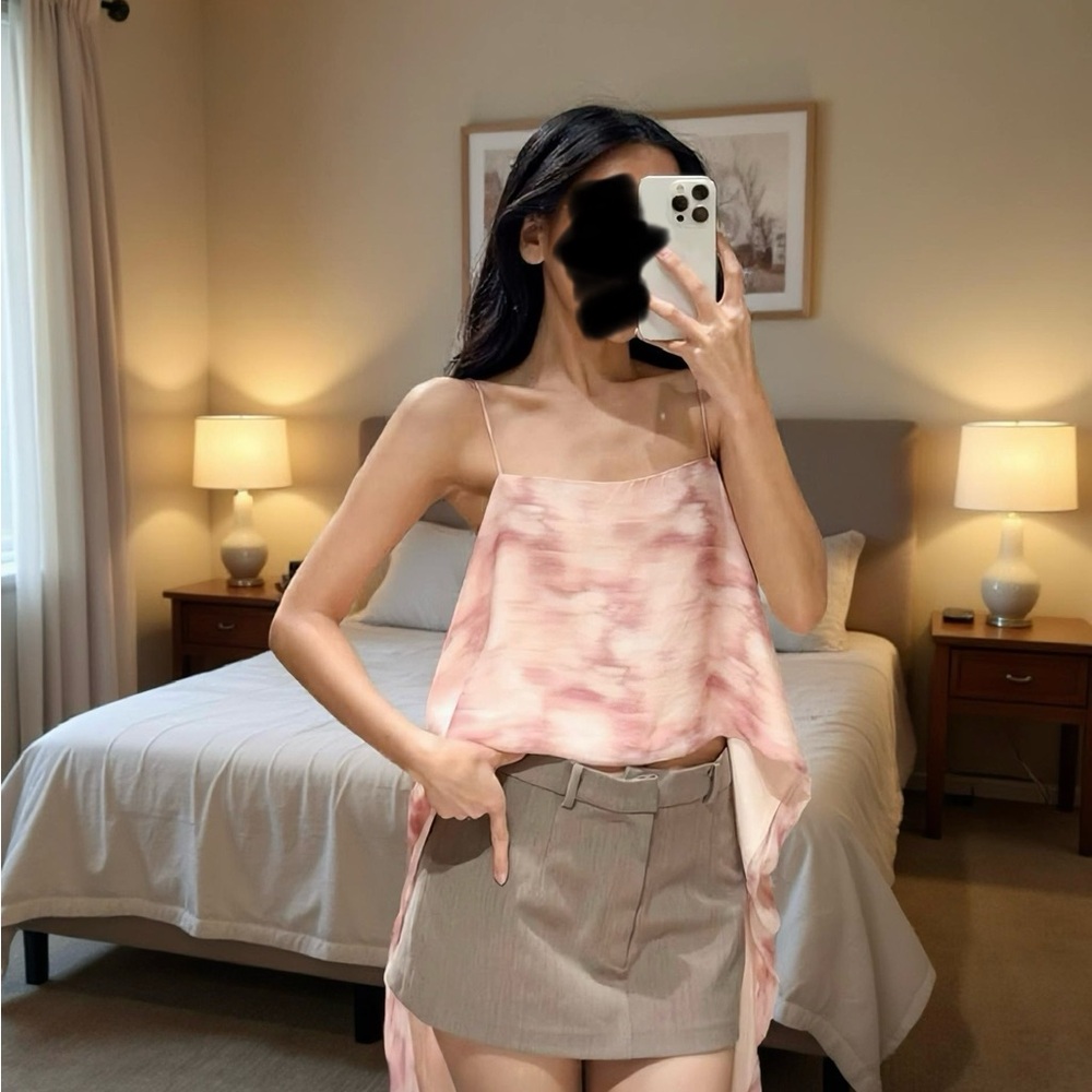 Blush Watercolor Draped Backless Halter Top